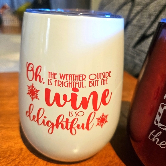 Set of 2 Christmas Wine Tumblers Insulated Hot or Cold Drinks Fun Party Women - Picture 4 of 4